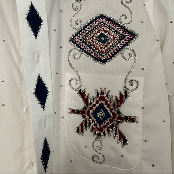 Klassie Lassie Artsy Button Up Shirt w/ Sequins & Glitter Wrinkle Free Size L - Picture 8 of 11